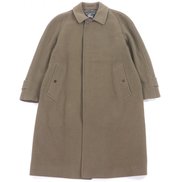 良品□Burberrys バーバリー ヴィンテージ ウール カシミヤ フライフロント ステンカラーコート ロングコート カーキ 92-170 メンズ