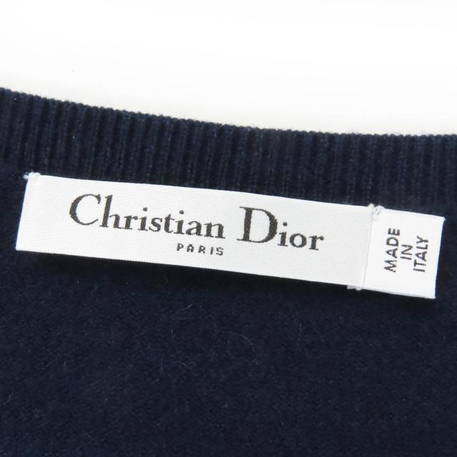 美品☆Christian Dior クリスチャンディオール 7H24106XM007 カシミヤ100％ ビーズ装飾 長袖ニット カーディガン ネイビー 40 正規品_5