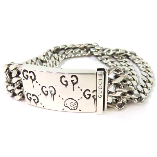 美品◇GUCCI グッチ ゴースト SV925 ドクロ GG柄 3連チェーン ブレスレット アクセサリー シルバー 全長16cm 伊製 重量29.12g レディース