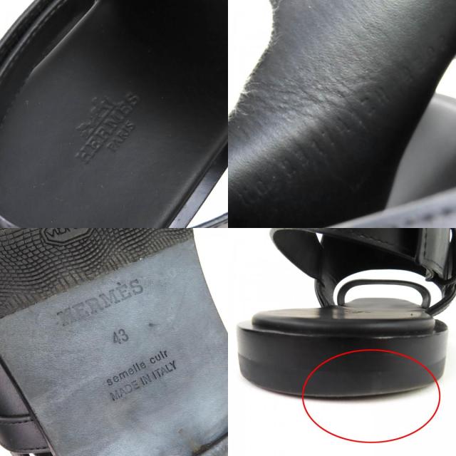 美品△HERMES エルメス 23SS H231741Z ジャコモ Hロゴ アンクルストラップ レザー コンフォートサンダル ブラック 43 イタリア製 メンズ_9