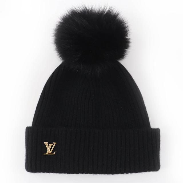 極美品☆LOUIS VUITTON ルイヴィトン M79256 カシミヤ100％ フォックスファー LVコールドスパーク ニットキャップ ブラック 正規品
