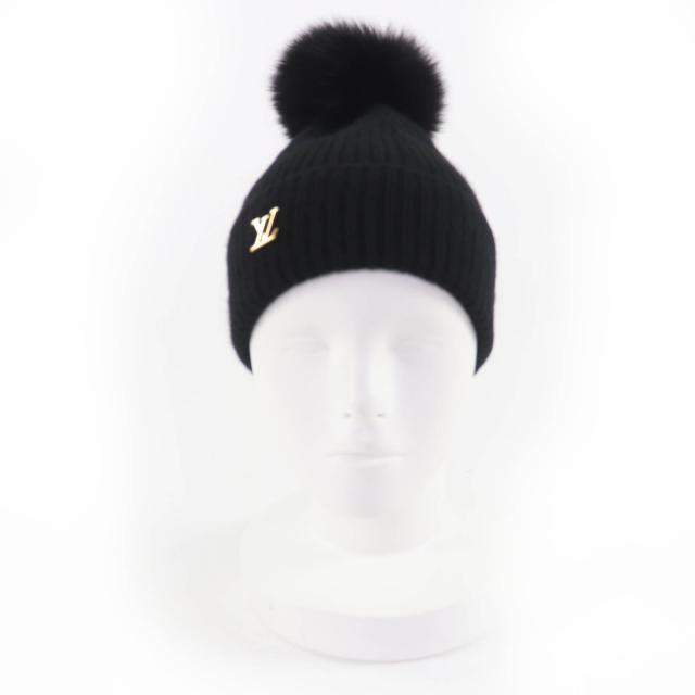 極美品☆LOUIS VUITTON ルイヴィトン M79256 カシミヤ100％ フォックスファー LVコールドスパーク ニットキャップ ブラック 正規品_2