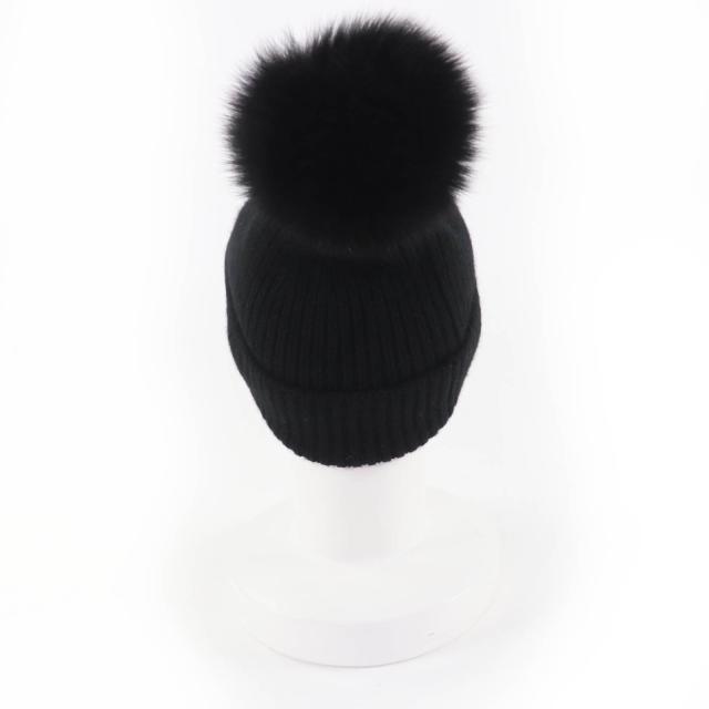 極美品☆LOUIS VUITTON ルイヴィトン M79256 カシミヤ100％ フォックスファー LVコールドスパーク ニットキャップ ブラック 正規品_4