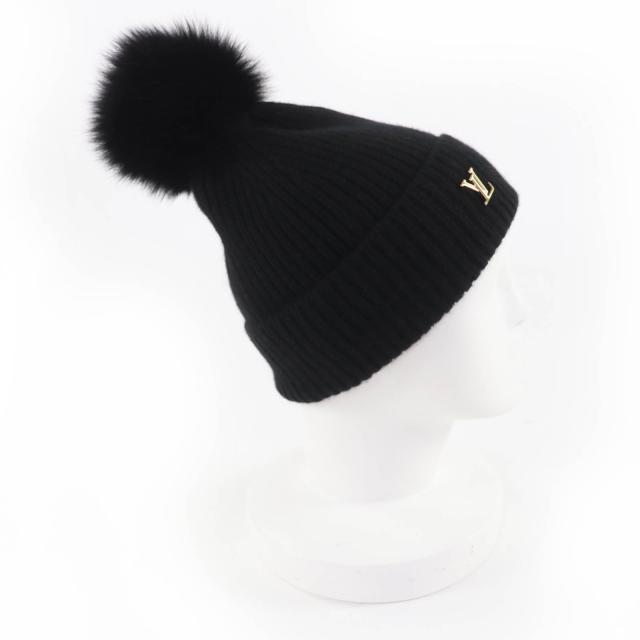 極美品☆LOUIS VUITTON ルイヴィトン M79256 カシミヤ100％ フォックスファー LVコールドスパーク ニットキャップ ブラック 正規品_5