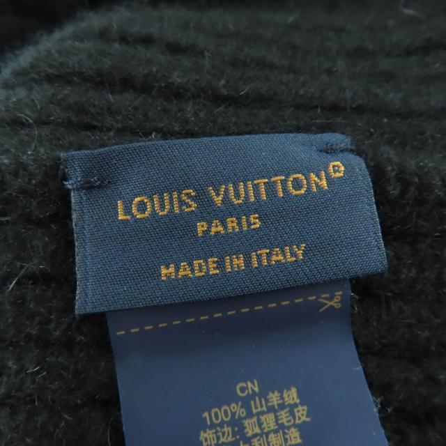 極美品☆LOUIS VUITTON ルイヴィトン M79256 カシミヤ100％ フォックスファー LVコールドスパーク ニットキャップ ブラック 正規品_8