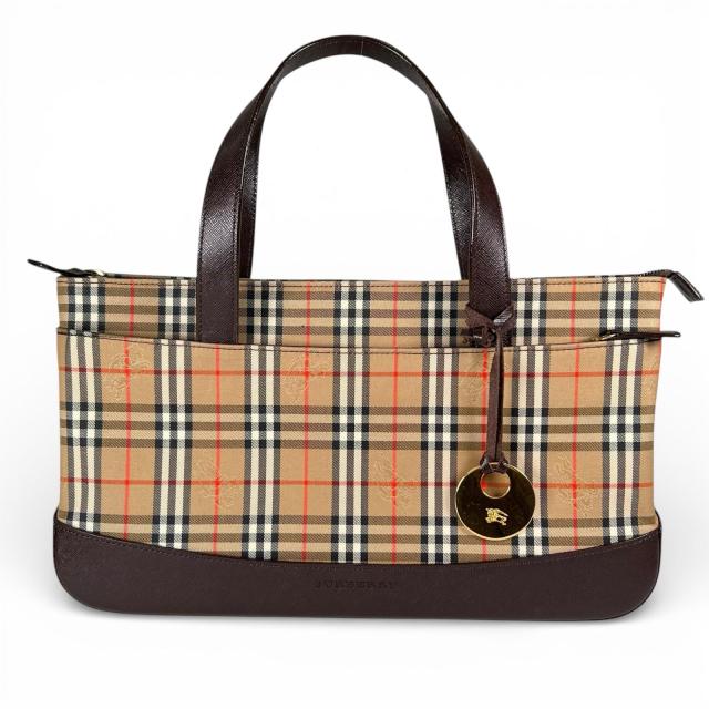 未使用品▲BURBERRY バーバリー ヴィンテージ レザー キャンバス ノバチェック ハンドバッグ ブラウン 箱・保存袋付き レディース