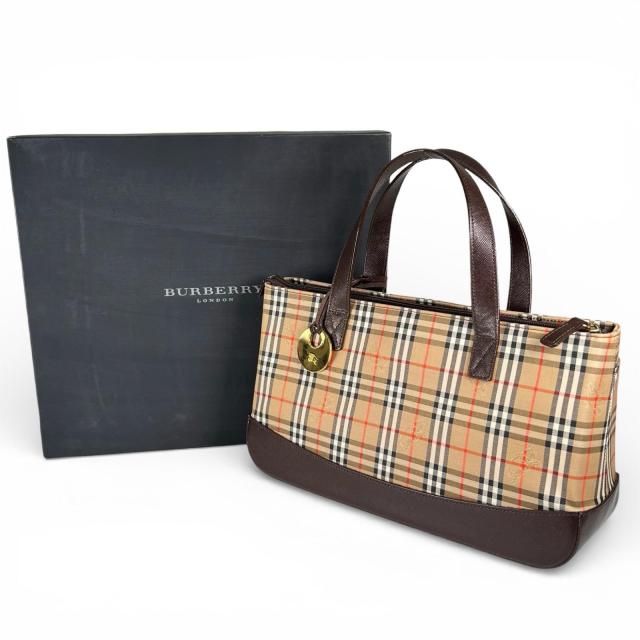 未使用品▲BURBERRY バーバリー ヴィンテージ レザー キャンバス ノバチェック ハンドバッグ ブラウン 箱・保存袋付き レディース_1