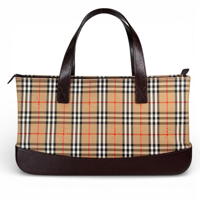 未使用品▲BURBERRY バーバリー ヴィンテージ レザー キャンバス ノバチェック ハンドバッグ ブラウン 箱・保存袋付き レディース_3