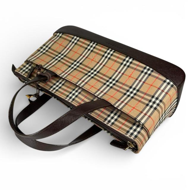 未使用品▲BURBERRY バーバリー ヴィンテージ レザー キャンバス ノバチェック ハンドバッグ ブラウン 箱・保存袋付き レディース_5