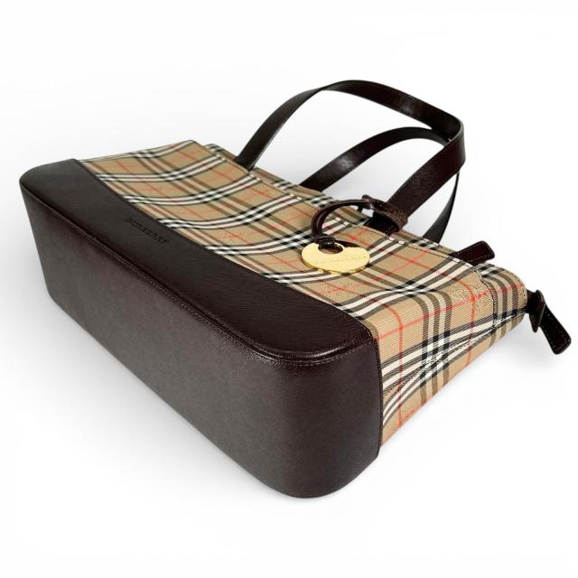未使用品▲BURBERRY バーバリー ヴィンテージ レザー キャンバス ノバチェック ハンドバッグ ブラウン 箱・保存袋付き レディース_6