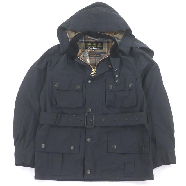 美品□Barbour バブアー 1802157 URSULA WAXJACKET 襟コーデュロイ オイルドジャケット ネイビー 34 ブルガリア製 正規品 メンズ