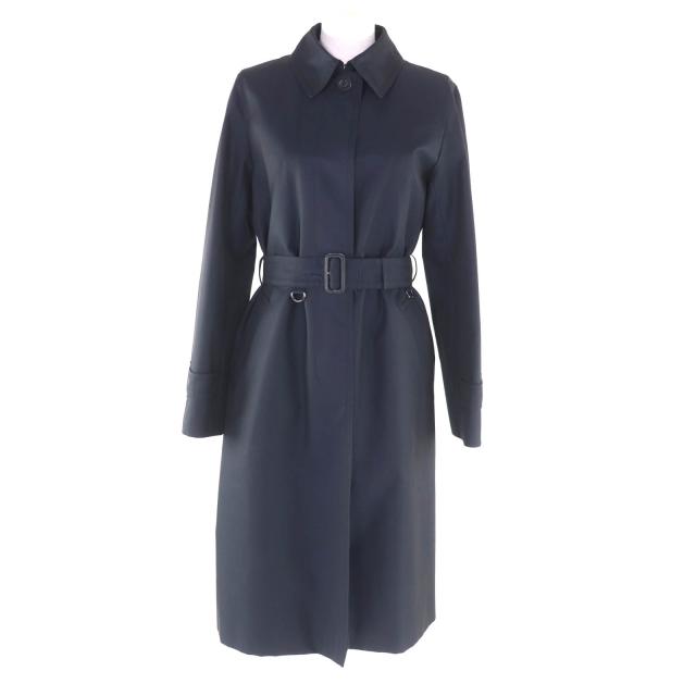 極美品★Aquascutum アクアスキュータム ロゴボタン・ライナー付 比翼仕立て ステンカラーコート ネイビー 8 日本製 正規品 レディース