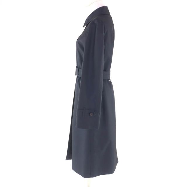 極美品★Aquascutum アクアスキュータム ロゴボタン・ライナー付 比翼仕立て ステンカラーコート ネイビー 8 日本製 正規品 レディース