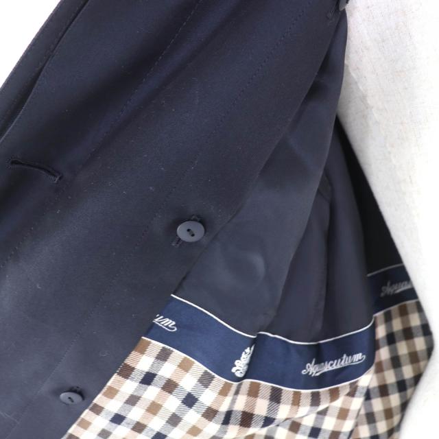 極美品★Aquascutum アクアスキュータム ロゴボタン・ライナー付 比翼仕立て ステンカラーコート ネイビー 8 日本製 正規品 レディース