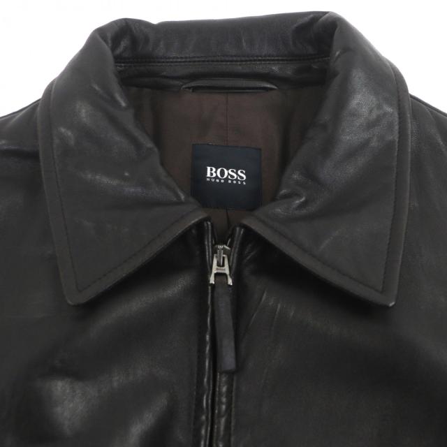 良品▽HUGO BOSS ヒューゴボス ラムレザー ダブルジップアップ 