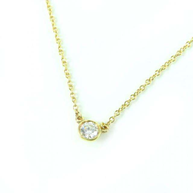 美品☆TIFFANY&Co. ティファニー バイ ザ ヤード シングル ダイヤモンド ペンダント K18 750(YG) 枠直径約4.25mm 0.08ct 重量1.86g