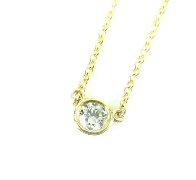 美品★ティファニー バイザヤード K18 AU750(YG) 枠直径約4.27mm 現行品 0.08ct 1P ダイヤ ネックレス 重量2.0g 箱・袋付き