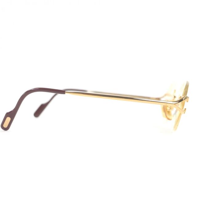 美品□Cartier カルティエ Cロゴ オーバルレンズ ツーポイント リムレス メガネ 眼鏡 アイウェア ゴールド ボルドー □16 度入り 仏製_3