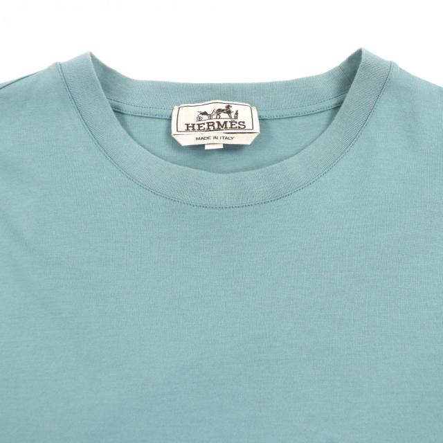 美品▼HERMES エルメス 22SS 21-5757 カヴァルカード コットン100% クルーネック ショートスリーブ 半袖Ｔシャツ ブルー M 正規品 メンズ_1