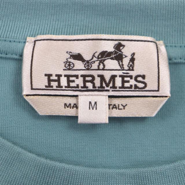 美品▼HERMES エルメス 22SS 21-5757 カヴァルカード コットン100% クルーネック ショートスリーブ 半袖Ｔシャツ ブルー M 正規品 メンズ_4