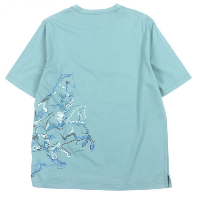 美品▼HERMES エルメス 22SS 21-5757 カヴァルカード コットン100% クルーネック ショートスリーブ 半袖Ｔシャツ ブルー M 正規品 メンズ_2