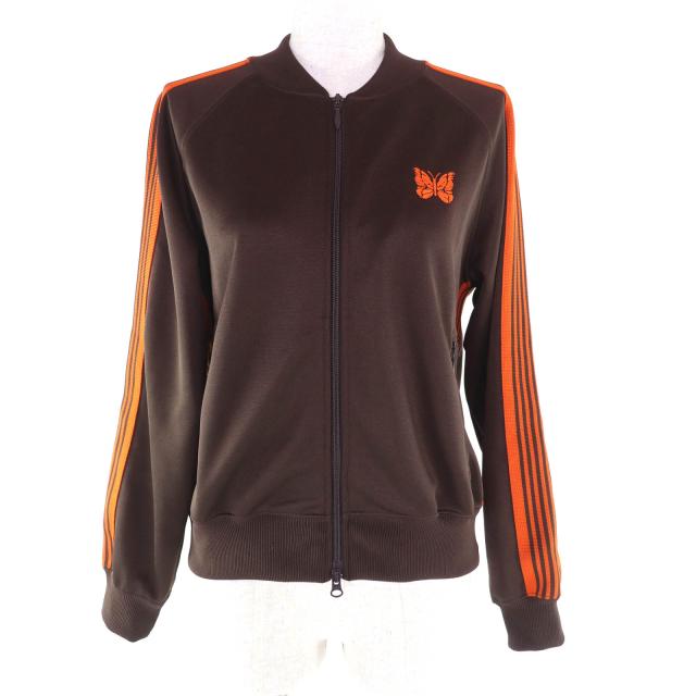 極美品★Needles ニードルス PU1589 ロゴ刺繍入り サイドライン ZIP UP トラック ジャケット ブラウン オレンジ 2 日本製 正規品