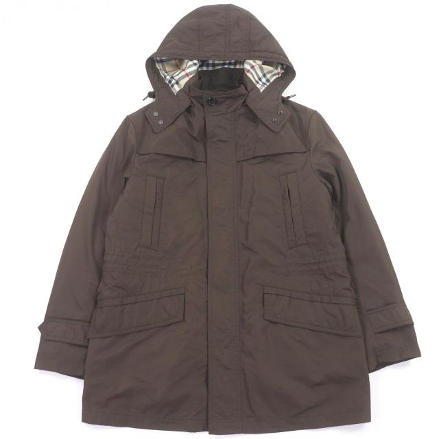 美品□BURBERRY LONDON バーバリーロンドン 裏ノバチェック柄 中綿ライナー付き フーデッド ナイロンコート ブラウン M 正規品 メンズ