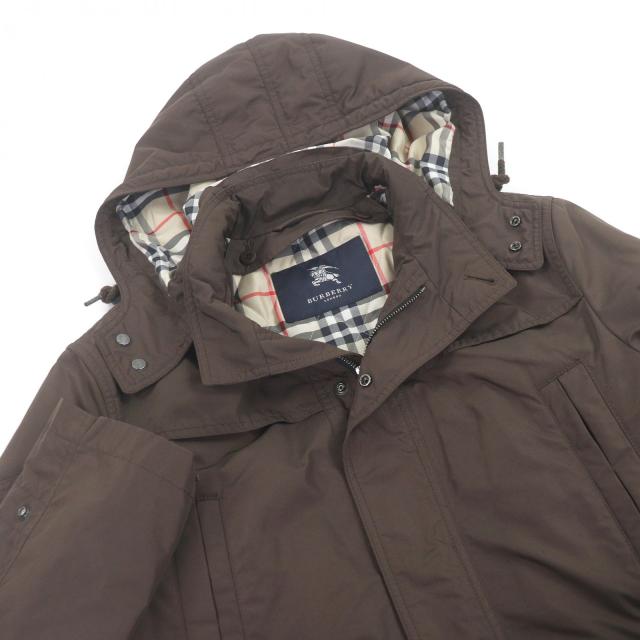 美品□BURBERRY LONDON バーバリーロンドン 裏ノバチェック柄 中綿ライナー付き フーデッド ナイロンコート ブラウン M 正規品 メンズ_1