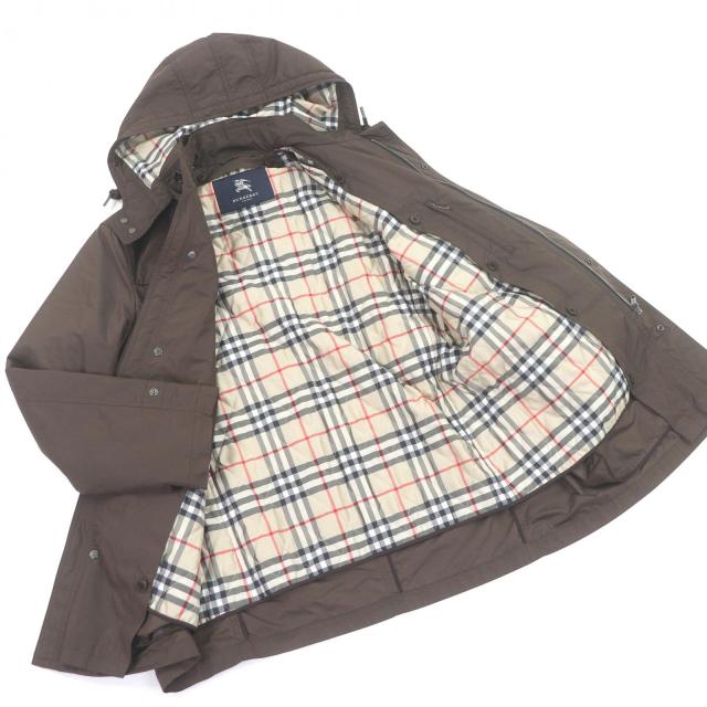 美品□BURBERRY LONDON バーバリーロンドン 裏ノバチェック柄 中綿ライナー付き フーデッド ナイロンコート ブラウン M 正規品 メンズ_2