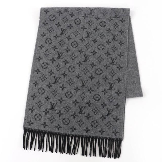 極美品☆LOUIS VUITTON ルイヴィトン 2022年製 M75900 マフラー･モノグラム グラディエント カシミヤ マフラー グレー ブラック 正規品