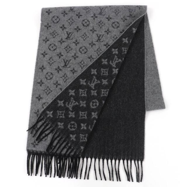極美品☆LOUIS VUITTON ルイヴィトン 2022年製 M75900 マフラー･モノグラム グラディエント カシミヤ マフラー グレー ブラック 正規品_1