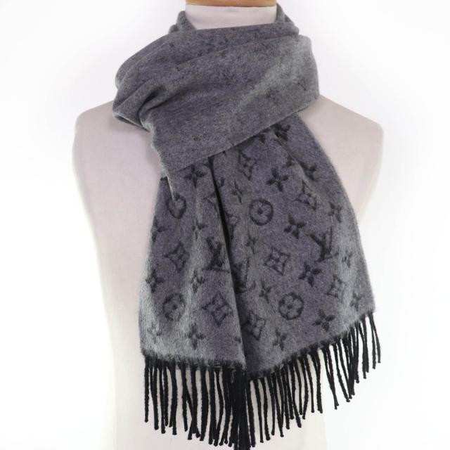 極美品☆LOUIS VUITTON ルイヴィトン 2022年製 M75900 マフラー･モノグラム グラディエント カシミヤ マフラー グレー ブラック 正規品_3