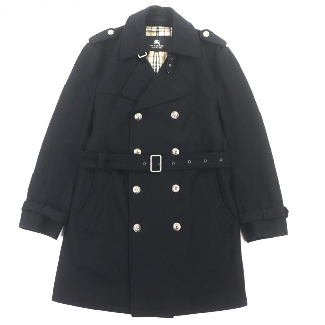 美品▼BURBERRY BLACK LABEL バーバリーブラックレーベル カシミヤ混 裏地ノバチェック柄 エンブレムボタン トレンチコート L 正規品