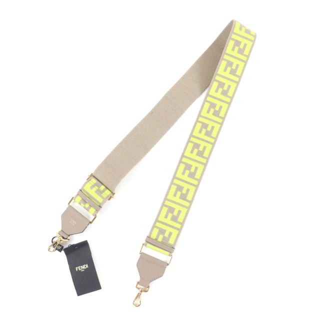 極美品★FENDI フェンディ 8AV134 ストラップユー キャンバス レザー ズッカ柄 ショルダーストラップ グレージュ イエロー イタリア製