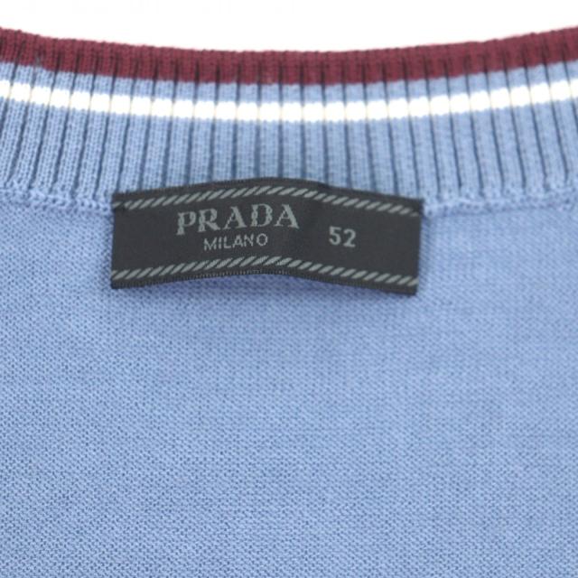 美品▼PRADA プラダ UMA793 ウール シルク Vネック ラインデザイン 薄手 ハイゲージニット セーター ブルー 52 イタリア製 正規品 メンズ_4