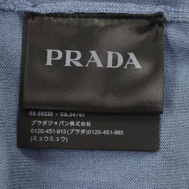 美品▼PRADA プラダ UMA793 ウール シルク Vネック ラインデザイン 薄手 ハイゲージニット セーター ブルー 52 イタリア製 正規品 メンズ_5
