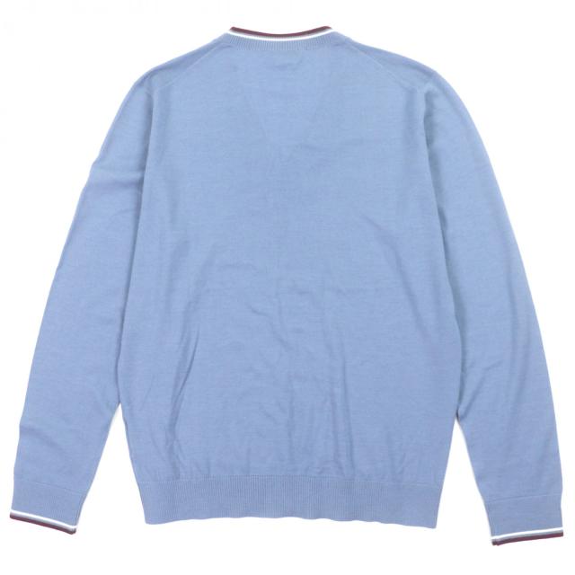 美品▼PRADA プラダ UMA793 ウール シルク Vネック ラインデザイン 薄手 ハイゲージニット セーター ブルー 52 イタリア製 正規品 メンズ_2