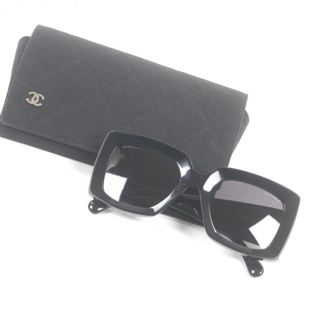 良品□CHANEL シャネル A71377 ココマーク レクタングル シェイプ アイウェア サングラス ブラック ゴールド イタリア製 定価81400円_1