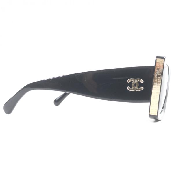 良品□CHANEL シャネル A71377 ココマーク レクタングル シェイプ アイウェア サングラス ブラック ゴールド イタリア製 定価81400円_4
