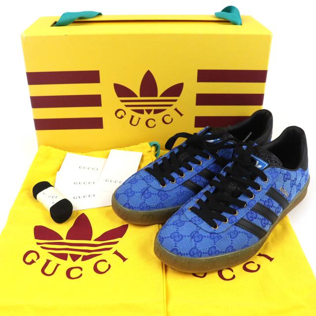 未使用品△GUCCI×adidas グッチ×アディダス 737967 GAZELLE ガゼル GGモノグラム トレフォイル ローカットスニーカー ブルー 26cm_1