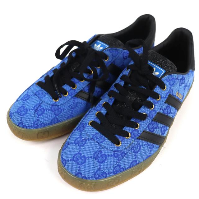 未使用品△GUCCI×adidas グッチ×アディダス 737967 GAZELLE ガゼル GGモノグラム トレフォイル ローカットスニーカー ブルー 26cm