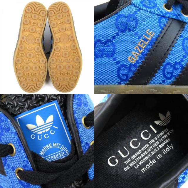 未使用品△GUCCI×adidas グッチ×アディダス 737967 GAZELLE ガゼル GGモノグラム トレフォイル ローカットスニーカー ブルー 26cm_8