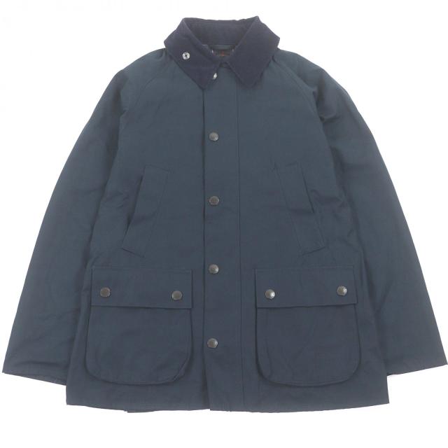 極美品□Barbour バブアー 241MCAS125 襟コーデュロイ 裏チェック柄 カバーオール ブルゾンジャケット ネイビー 36 正規品 メンズ