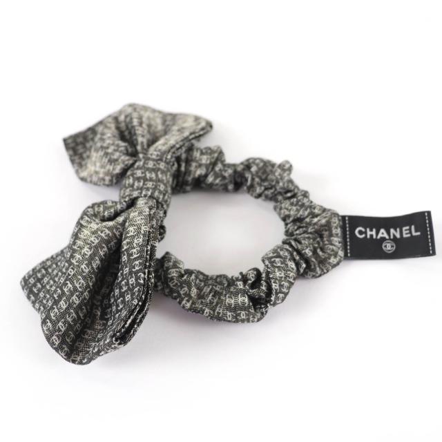 極美品☆CHANEL シャネル シルク メティエダール コレクション ココマーク リボン シュシュ ヘアアクセサリー グレー系 イタリア製_1