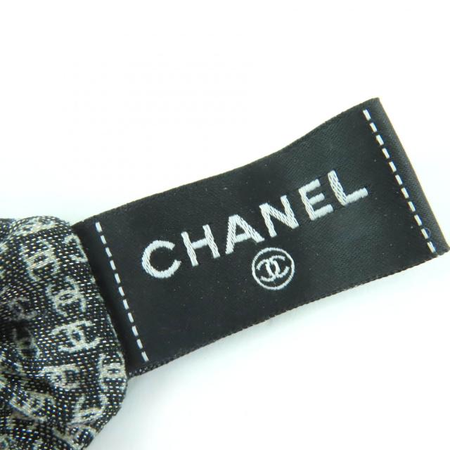 極美品☆CHANEL シャネル シルク メティエダール コレクション ココマーク リボン シュシュ ヘアアクセサリー グレー系 イタリア製_5