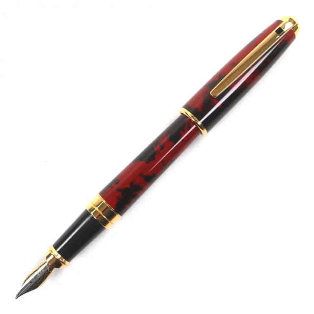 美品▼Dupont デュポン Olympio オランピオ ペン先18K Mニブ 純正漆 万年筆 レッドマーブル ゴールド ブラック フランス製 メンズ 美品▽Dupont デュポン Olympio オランピオ ペン先18K Mニブ 純正漆