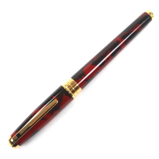 美品▼Dupont デュポン Olympio オランピオ ペン先18K Mニブ 純正漆 万年筆 レッドマーブル ゴールド ブラック フランス製 メンズ_1