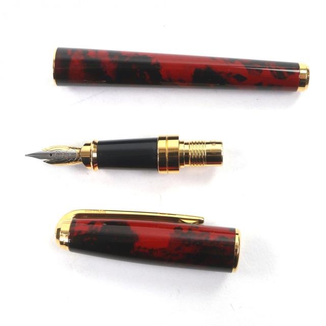 美品▼Dupont デュポン Olympio オランピオ ペン先18K Mニブ 純正漆 万年筆 レッドマーブル ゴールド ブラック フランス製 メンズ_2