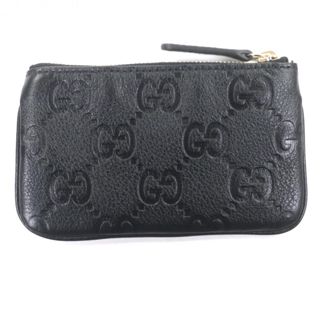 極美品▼GUCCI グッチ 815891 レザー 現行品 GGエンブレム キーポーチ コインケース ブラック ゴールド金具 箱・保存袋付き 伊製 メンズ