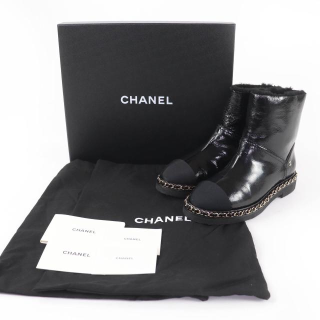 極美品☆CHANEL シャネル G34113 ココマーク ボア なめし革 遊撃手ブーツ 黒いこと 36 箱・保護すること袋付き添い人 イタリア製 レディース